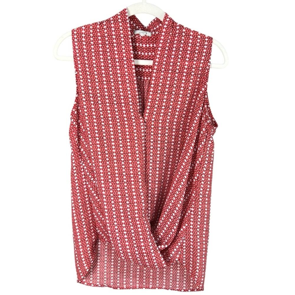 Pleione Sleeveless Faux Wrap Blouse Red Black Women’s size medium - Picture 8 of 8